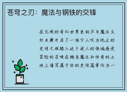 苍穹之刃:魔法与钢铁的交锋